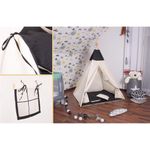 Petshop - Accesorii petshop - Jucarii animale - Jucarii educative - Cort copii Sersimo stil indian Teepee Tent cu fereastra, covoras gros si 2 perne, alb negru - Infinity.ro