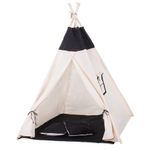 Petshop - Accesorii petshop - Jucarii animale - Jucarii educative - Cort copii Sersimo stil indian Teepee Tent cu fereastra, covoras gros si 2 perne, alb negru - Infinity.ro