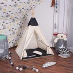 Petshop - Accesorii petshop - Jucarii animale - Jucarii educative - Cort copii Sersimo stil indian Teepee Tent cu fereastra, covoras gros si 2 perne, alb negru - Infinity.ro
