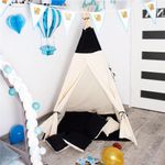 Petshop - Accesorii petshop - Jucarii animale - Jucarii educative - Cort copii Sersimo stil indian Teepee Tent cu fereastra, covoras gros si 2 perne, alb negru - Infinity.ro