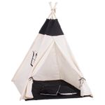 Petshop - Accesorii petshop - Jucarii animale - Jucarii educative - Cort copii Sersimo stil indian Teepee Tent cu fereastra, covoras gros si 2 perne, alb negru - Infinity.ro