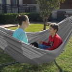 Casa si Gradina - Gradina si terasa - Balansoare si hamace - Balansoare - Hamac dublu, accesorii de prindere cu chingi si carabiniere, 210x150 cm, 300 kg, gri - Infinity.ro