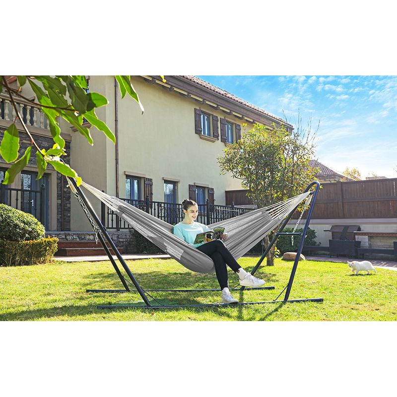 Casa si Gradina - Gradina si terasa - Balansoare si hamace - Balansoare - Hamac dublu, accesorii de prindere cu chingi si carabiniere, 210x150 cm, 300 kg, gri - Infinity.ro