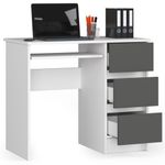 Casa si Gradina - Mobilier - Mese si birouri - Birouri - Birou computer cu 3 sertare si raft pentru tastatura, dreapta, 90x50x77 cm, alb si gri - Infinity.ro
