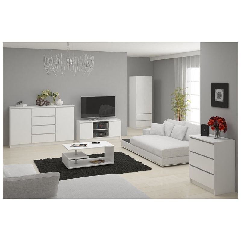 Casa si Gradina - Mobilier - Comode si corpuri - Comode - Comoda K160, cu 4 sertare si 2 dulapuri, PAL laminat 16 mm, 160x40x99 cm, alb - Infinity.ro