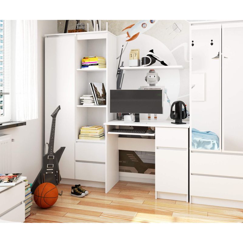 Casa si Gradina - Mobilier - Mese si birouri - Birouri - Birou computer PIKSE cu sertar, dulap si polita glisanta pentru tastatura, dreapta, 90x50x77 cm, alb - Infinity.ro