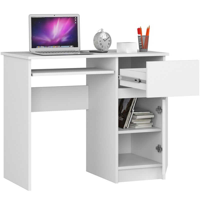 Casa si Gradina - Mobilier - Mese si birouri - Birouri - Birou computer PIKSE cu sertar, dulap si polita glisanta pentru tastatura, dreapta, 90x50x77 cm, alb - Infinity.ro
