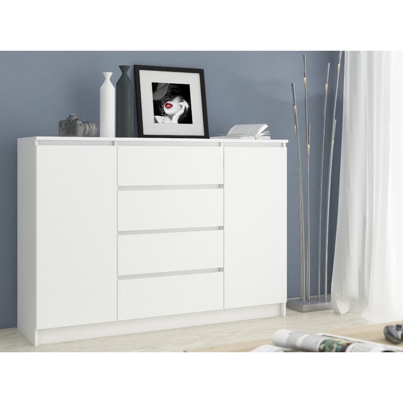Casa si Gradina - Mobilier - Comode si corpuri - Comode - Comoda K160, cu 4 sertare si 2 dulapuri, PAL laminat 16 mm, 160x40x99 cm, alb - Infinity.ro