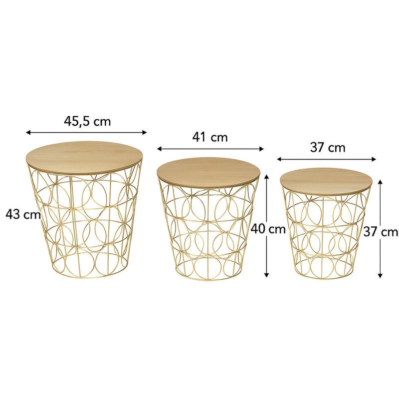Casa si Gradina - Mobilier - Mese si birouri - Masute de cafea - Set 3 masute cafea Atmosphera Kumi, structura metal, diametru 37, 41 si 46 cm, auriu - Infinity.ro