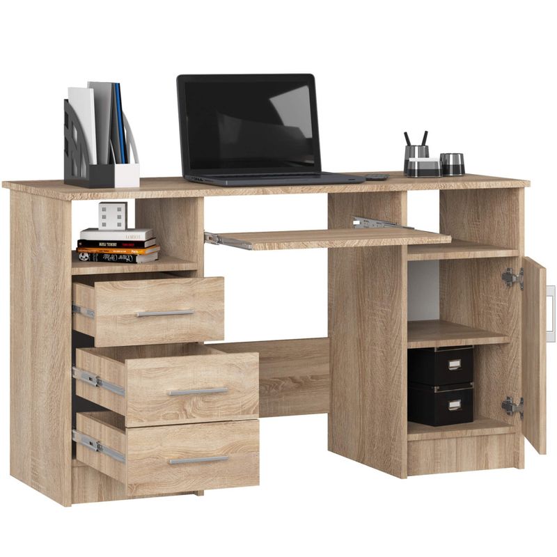 Casa si Gradina - Mobilier - Mese si birouri - Birouri - Birou ANA pentru calculator, cu 3 sertare si 1 usa, 124x52x74 cm, stejar sonoma - Infinity.ro