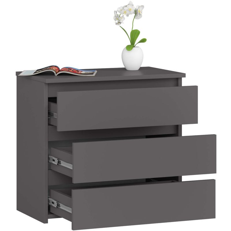 Casa si Gradina - Mobilier - Comode si corpuri - Noptiere - Noptiera cu 3 sertare, PAL laminat, 60x35x57 cm, gri mat - Infinity.ro