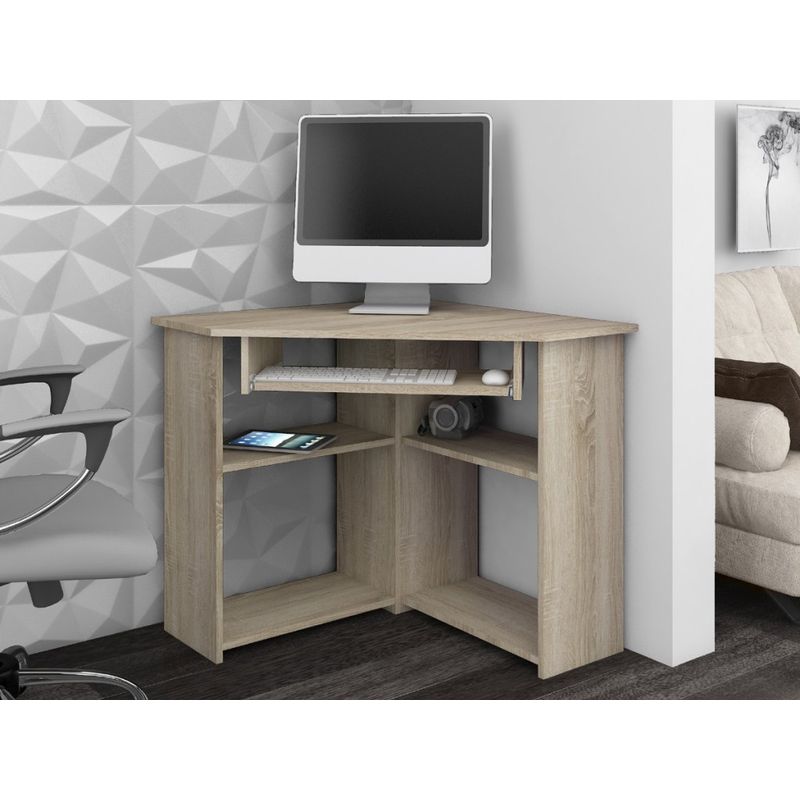 Casa si Gradina - Mobilier - Mese si birouri - Birouri - Birou de colt TED, cu rafturi si polita glisanta pentru tastatura, 80x80x74 cm, stejar sonoma - Infinity.ro