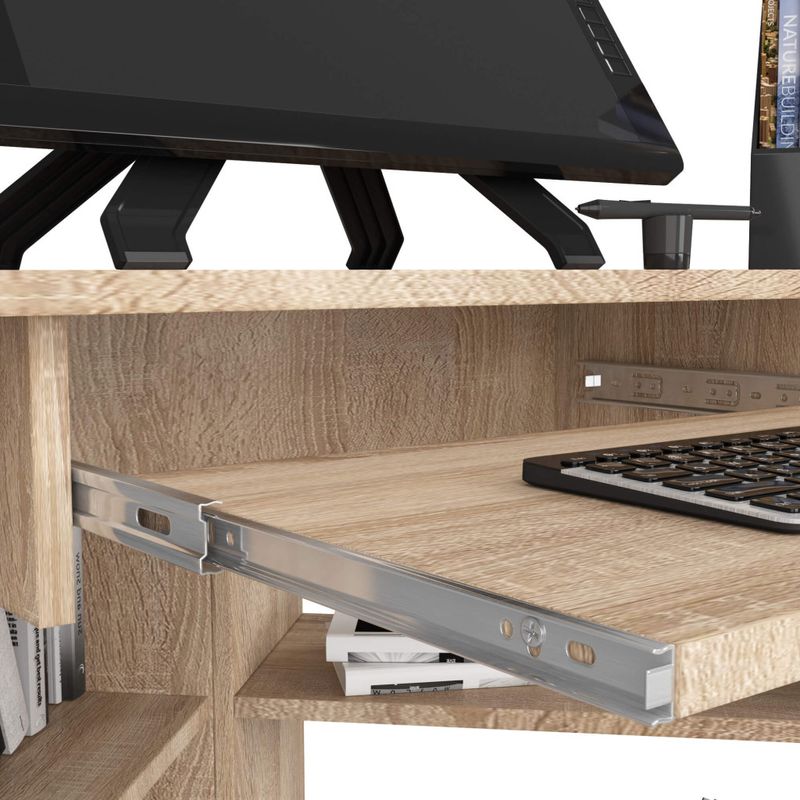 Casa si Gradina - Mobilier - Mese si birouri - Birouri - Birou de colt TED, cu rafturi si polita glisanta pentru tastatura, 80x80x74 cm, stejar sonoma - Infinity.ro