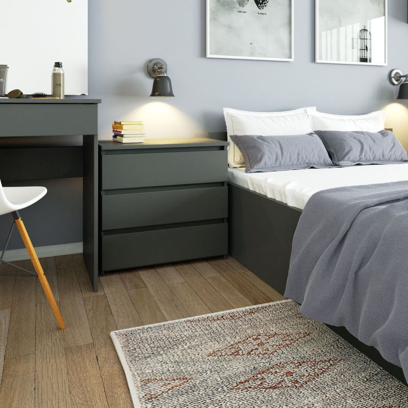 Casa si Gradina - Mobilier - Comode si corpuri - Noptiere - Noptiera cu 3 sertare, PAL laminat, 60x35x57 cm, gri mat - Infinity.ro