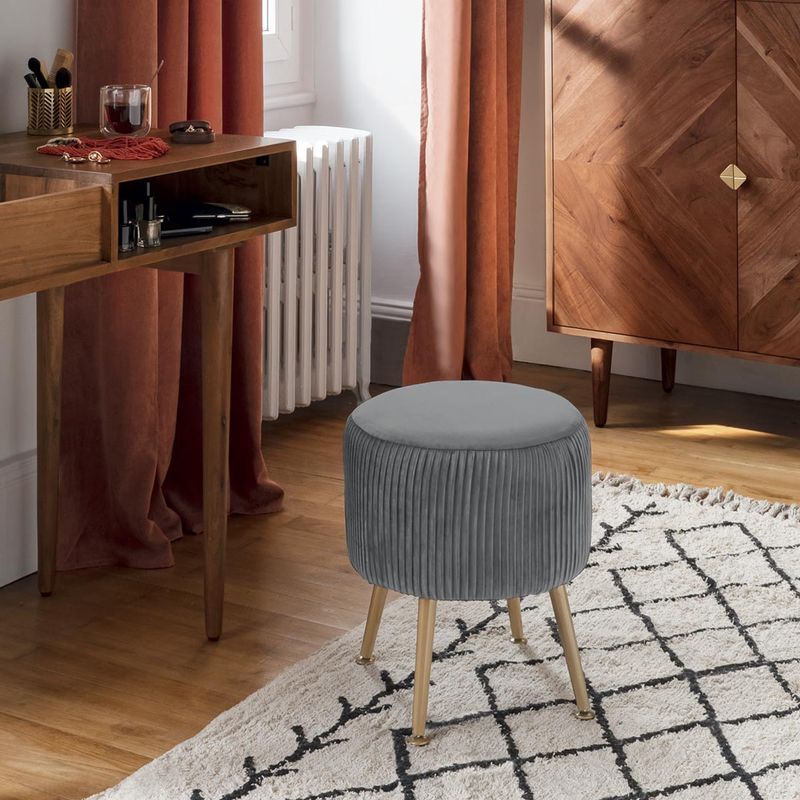 Casa si Gradina - Mobilier - Scaune si fotolii - Tabureti - Taburet Atmosphera Solaro rotund cu baza aurie, 35x41 cm, gri - Infinity.ro