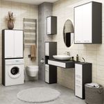 Casa si Gradina - Mobilier - Mobilier baie - Corpuri baie - Dulap de baie cu 2 usi si 4 rafturi, pentru spatiul de deasupra masinii de spalat, 64x30x180 cm, gri grafit si alb - Infinity.ro