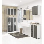 Casa si Gradina - Mobilier - Mobilier baie - Corpuri baie - Dulap baie tip coloana cu 2 usi, 1 sertar si rafturi interioare, PAL laminat, 30x30x140 cm, alb si gri - Infinity.ro