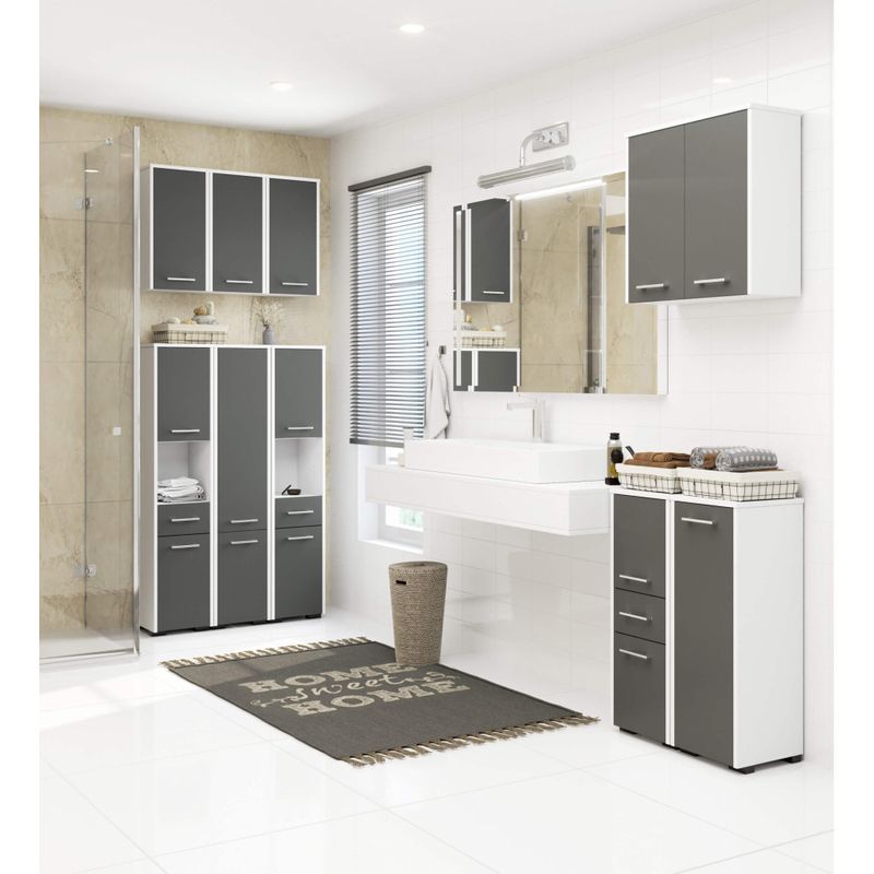 Casa si Gradina - Mobilier - Mobilier baie - Corpuri baie - Dulap baie tip coloana cu 2 usi, 1 sertar si rafturi interioare, PAL laminat, 30x30x140 cm, alb si gri - Infinity.ro
