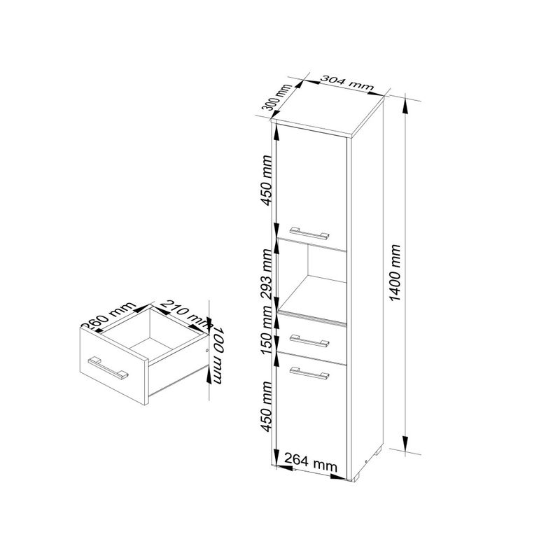 Casa si Gradina - Mobilier - Mobilier baie - Corpuri baie - Dulap baie tip coloana cu 2 usi, 1 sertar si rafturi interioare, PAL laminat, 30x30x140 cm, alb si gri - Infinity.ro