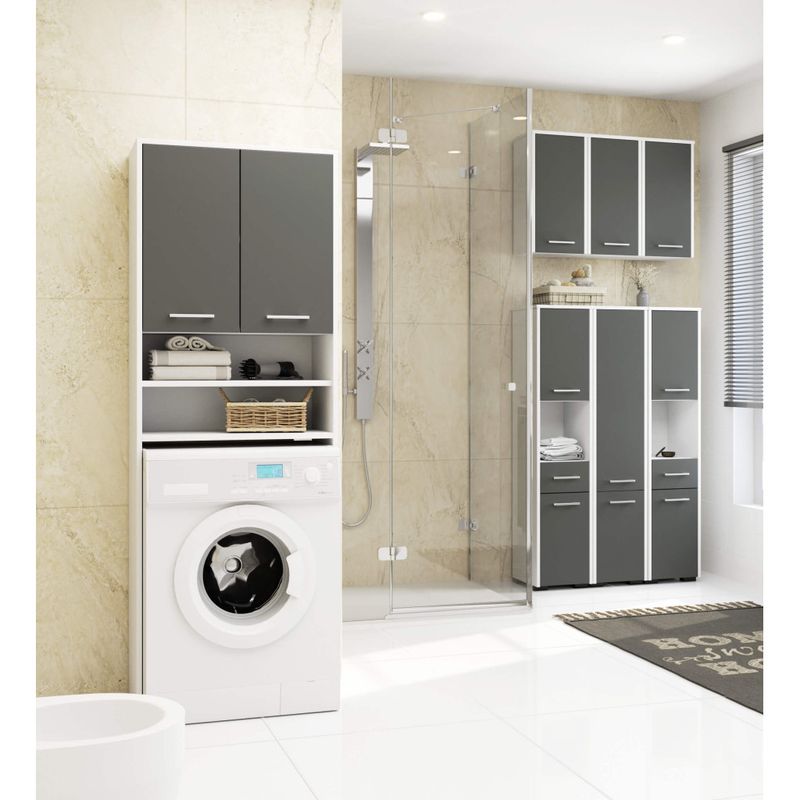 Casa si Gradina - Mobilier - Mobilier baie - Corpuri baie - Dulap baie tip coloana cu 2 usi, 1 sertar si rafturi interioare, PAL laminat, 30x30x140 cm, alb si gri - Infinity.ro