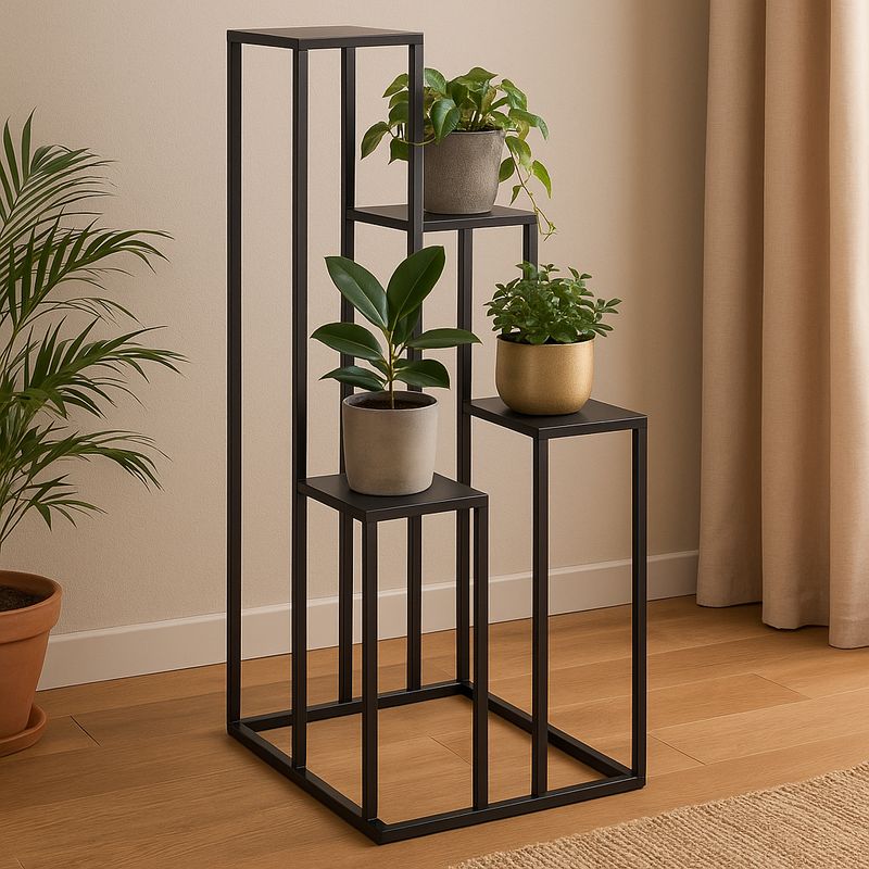 Casa si Gradina - Gradinarit si plante - Plante si ghivece - Ghivece si suporturi - Suport plante Atmosphera cu 4 niveluri, structura metalica, 36x36x87 cm, negru - Infinity.ro
