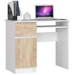 Casa si Gradina - Mobilier - Mese si birouri - Birouri - Birou computer PIKSEL, cu sertar, dulap si raft pentru tastatura, stanga, 90x50x77 cm, alb si stejar sonoma - Infinity.ro