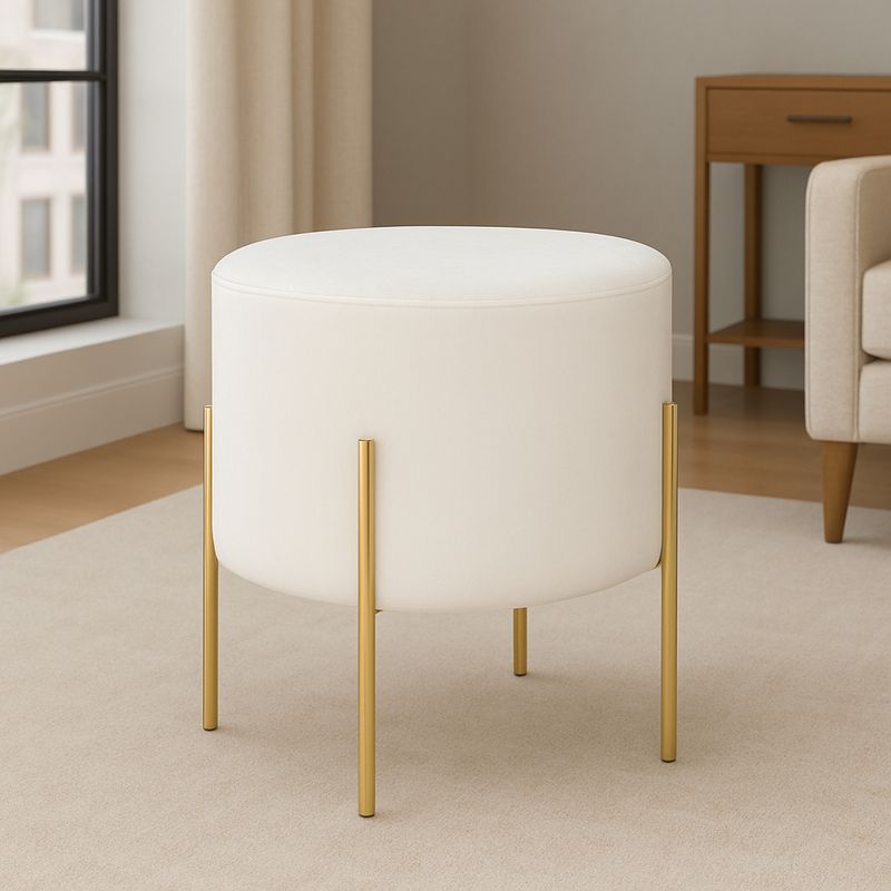 Casa si Gradina - Mobilier - Scaune si fotolii - Tabureti - Taburet rotund Atmosphera Ilyan, 34x40 cm, catifea si MDF, alb - Infinity.ro