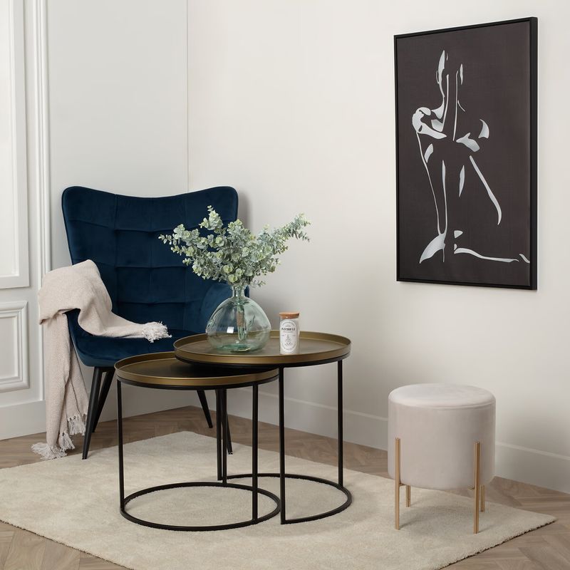 Casa si Gradina - Mobilier - Scaune si fotolii - Tabureti - Taburet rotund Atmosphera Ilyan, 34x40 cm, catifea si MDF, alb - Infinity.ro