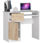 Casa si Gradina - Mobilier - Mese si birouri - Birouri - Birou computer PIKSEL, cu sertar, dulap si raft pentru tastatura, stanga, 90x50x77 cm, alb si stejar sonoma - Infinity.ro