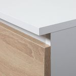 Casa si Gradina - Mobilier - Mese si birouri - Birouri - Birou computer PIKSEL, cu sertar, dulap si raft pentru tastatura, stanga, 90x50x77 cm, alb si stejar sonoma - Infinity.ro