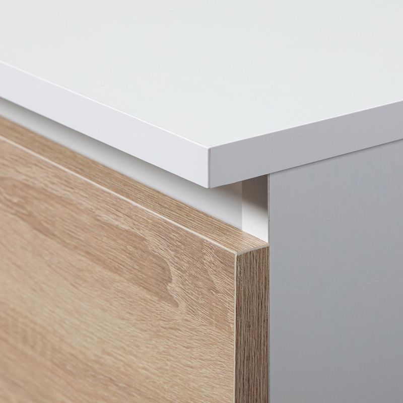 Casa si Gradina - Mobilier - Mese si birouri - Birouri - Birou computer PIKSEL, cu sertar, dulap si raft pentru tastatura, stanga, 90x50x77 cm, alb si stejar sonoma - Infinity.ro