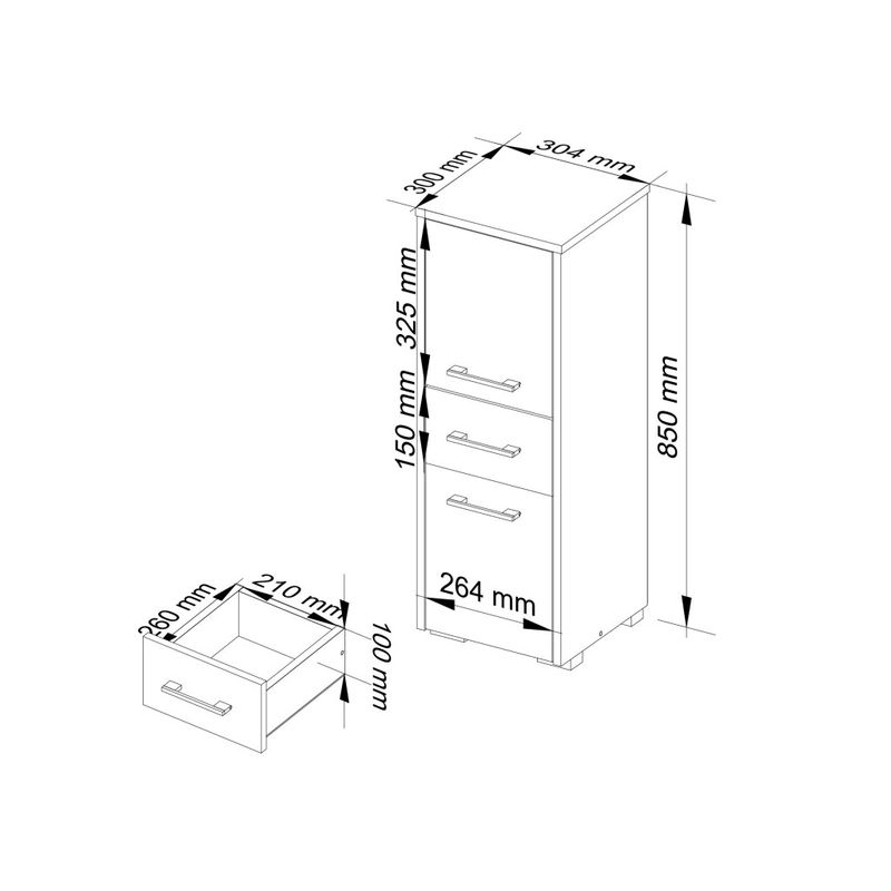 Casa si Gradina - Mobilier - Mobilier baie - Corpuri baie - Dulap baie tip coloana cu 2 usi si sertar, PAL laminat, 30x30x85 cm, stejar sonoma si alb - Infinity.ro