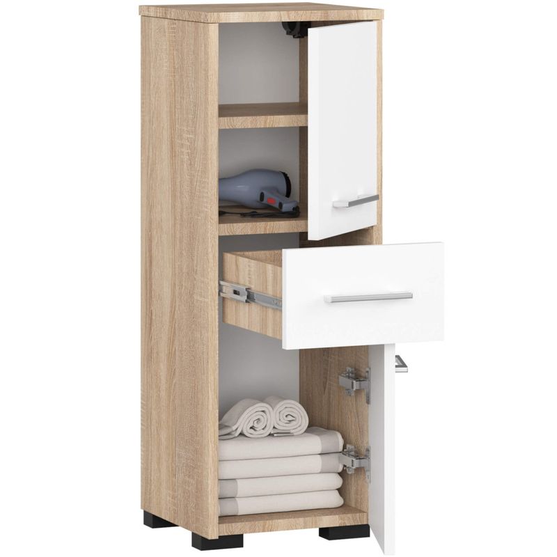 Casa si Gradina - Mobilier - Mobilier baie - Corpuri baie - Dulap baie tip coloana cu 2 usi si sertar, PAL laminat, 30x30x85 cm, stejar sonoma si alb - Infinity.ro