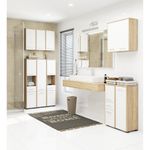 Casa si Gradina - Mobilier - Mobilier baie - Corpuri baie - Dulap baie tip coloana cu 2 usi si sertar, PAL laminat, 30x30x85 cm, stejar sonoma si alb - Infinity.ro