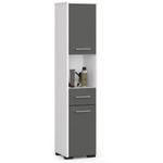 Casa si Gradina - Mobilier - Mobilier baie - Corpuri baie - Dulap baie tip coloana cu 2 usi, 1 sertar si rafturi interioare, PAL laminat, 30x30x140 cm, alb si gri - Infinity.ro