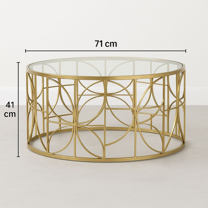Casa si Gradina - Mobilier - Mese si birouri - Masute de cafea - Masa cafea Atmosphera Artifice rotunda, sticla si metal, 71x41 cm, auriu - Infinity.ro