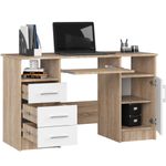 Casa si Gradina - Mobilier - Mese si birouri - Birouri - Birou ANA pentru calculator, cu 3 sertare si 1 usa, 124x52x74 cm, stejar sonoma si alb - Infinity.ro