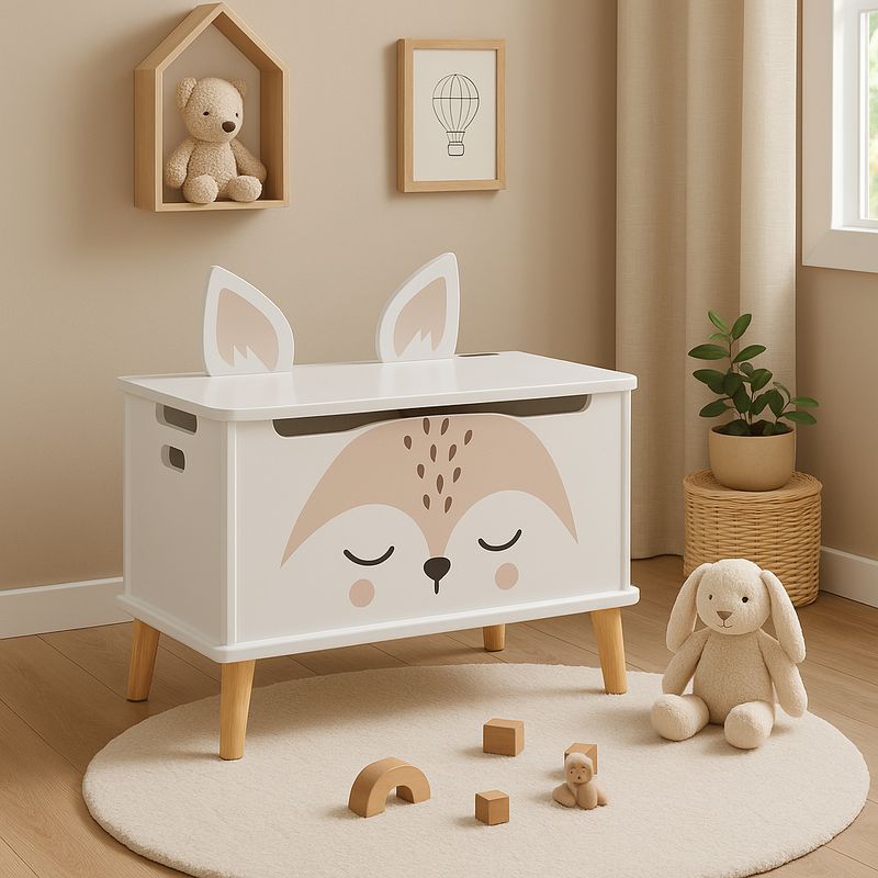 Casa si Gradina - Mobilier - Mobilier copii - Mobilier camera copiilor - Lada depozitare Atmosphera for kids Renard, 53x33x55 cm, MDF cu picioare lemn, alb - Infinity.ro
