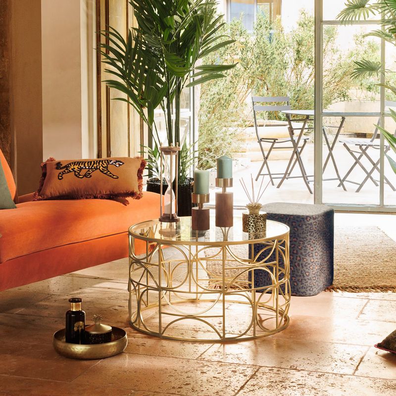 Casa si Gradina - Mobilier - Mese si birouri - Masute de cafea - Masa cafea Atmosphera Artifice rotunda, sticla si metal, 71x41 cm, auriu - Infinity.ro