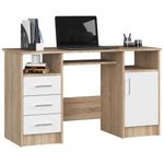 Casa si Gradina - Mobilier - Mese si birouri - Birouri - Birou ANA pentru calculator, cu 3 sertare si 1 usa, 124x52x74 cm, stejar sonoma si alb - Infinity.ro