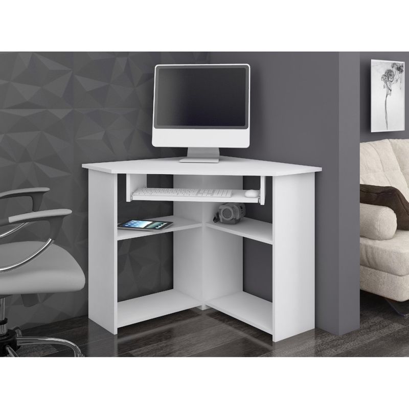 Casa si Gradina - Mobilier - Mese si birouri - Birouri - Birou de colt TED, cu rafturi si polita glisanta pentru tastatura, 80x80x74 cm, alb - Infinity.ro