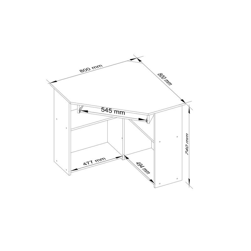 Casa si Gradina - Mobilier - Mese si birouri - Birouri - Birou de colt TED, cu rafturi si polita glisanta pentru tastatura, 80x80x74 cm, alb - Infinity.ro