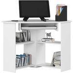 Casa si Gradina - Mobilier - Mese si birouri - Birouri - Birou de colt TED, cu rafturi si polita glisanta pentru tastatura, 80x80x74 cm, alb - Infinity.ro