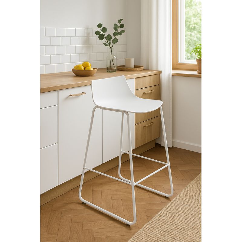 Casa si Gradina - Mobilier - Scaune si fotolii - Scaune - Scaun bar Atmosphera Otac, 47x49x83 cm, polipropilena si metal, alb - Infinity.ro