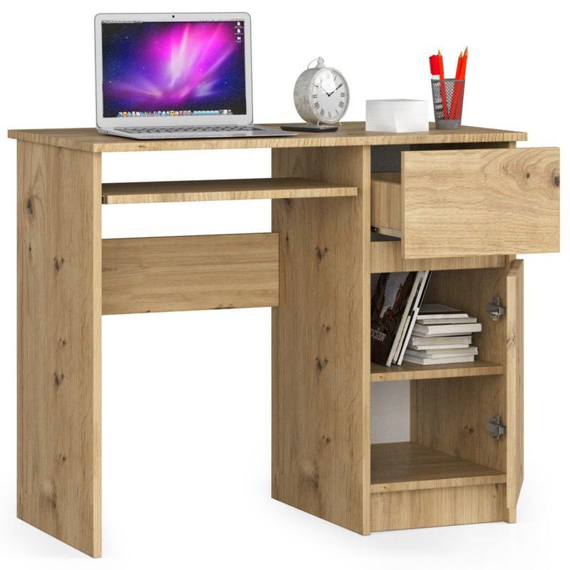 Casa si Gradina - Mobilier - Mese si birouri - Birouri - Birou computer PIKSEL, cu sertar, dulap si raft pentru tastatura, dreapta, 90x50x77 cm, stejar artisan - Infinity.ro