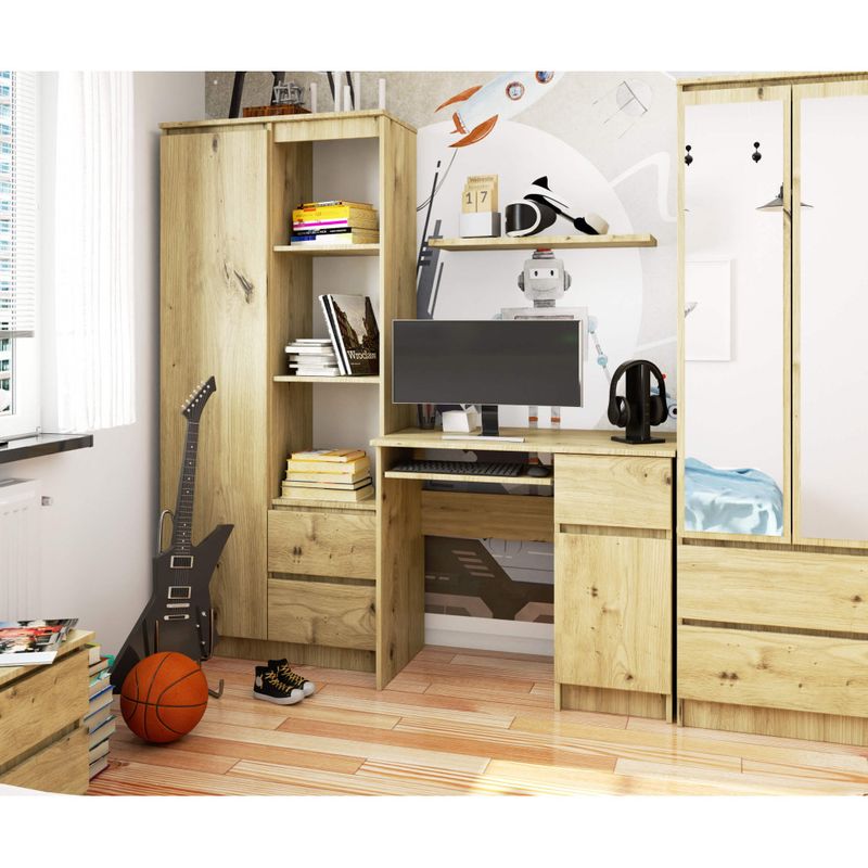 Casa si Gradina - Mobilier - Mese si birouri - Birouri - Birou computer PIKSEL, cu sertar, dulap si raft pentru tastatura, dreapta, 90x50x77 cm, stejar artisan - Infinity.ro