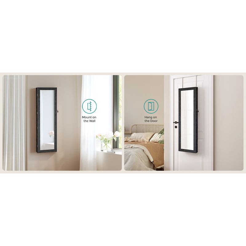 Casa si Gradina - Mobilier - Mobilier baie - Comode baie - Dulap de bijuterii cu oglinda, din MDF, montare pe perete, 37x10x120 cm, negru - Infinity.ro