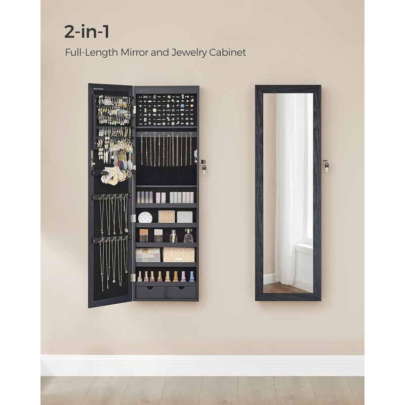 Casa si Gradina - Mobilier - Mobilier baie - Comode baie - Dulap de bijuterii cu oglinda, din MDF, montare pe perete, 37x10x120 cm, negru - Infinity.ro