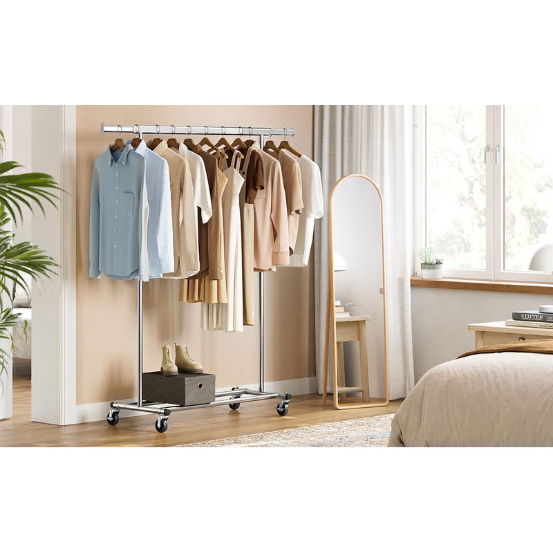 Casa si Gradina - Mobilier - Organizare si depozitare - Cuiere - Suport pentru haine cu sina superioara extensibila, pe roti, reglabil pe latime, 45x(92-132)x160cm, inox argintiu - Infinity.ro