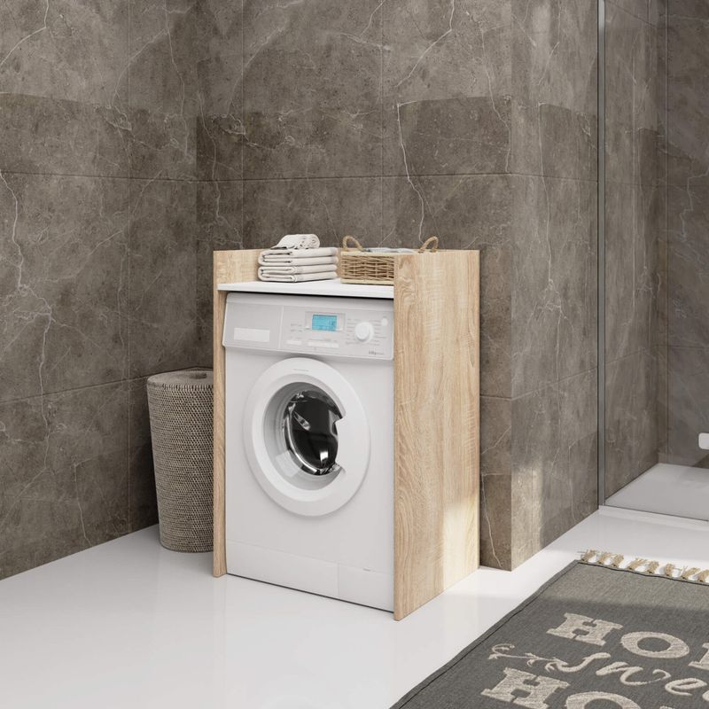 Casa si Gradina - Mobilier - Mobilier baie - Corpuri baie - Masca pentru masina de spalat cu polita, PAL laminat, 64x50x98 cm, stejar sonoma si alb - Infinity.ro